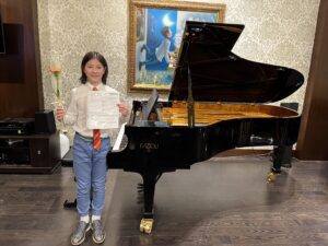 Student displays exam results.